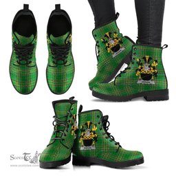 Hogan or O'Hogan Coat of Arms Family Crest Ireland Leather Boots Irish National Tartan Irish County Boots