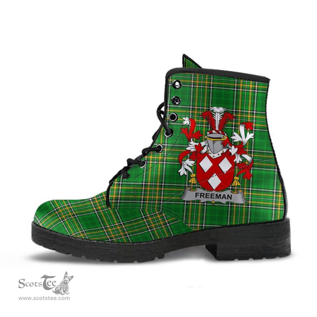 Freeman Coat of Arms Family Crest Ireland Leather Boots Irish National Tartan Irish County Boots