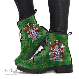 Hickman Coat of Arms Family Crest Ireland Leather Boots Irish National Tartan Irish County Boots