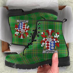 Hickman Coat of Arms Family Crest Ireland Leather Boots Irish National Tartan Irish County Boots