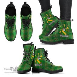 Grumley Coat of Arms Family Crest Ireland Leather Boots Irish National Tartan Irish County Boots