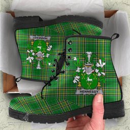 Hennessy or O'Hennessy Coat of Arms Family Crest Ireland Leather Boots Irish National Tartan Irish County Boots