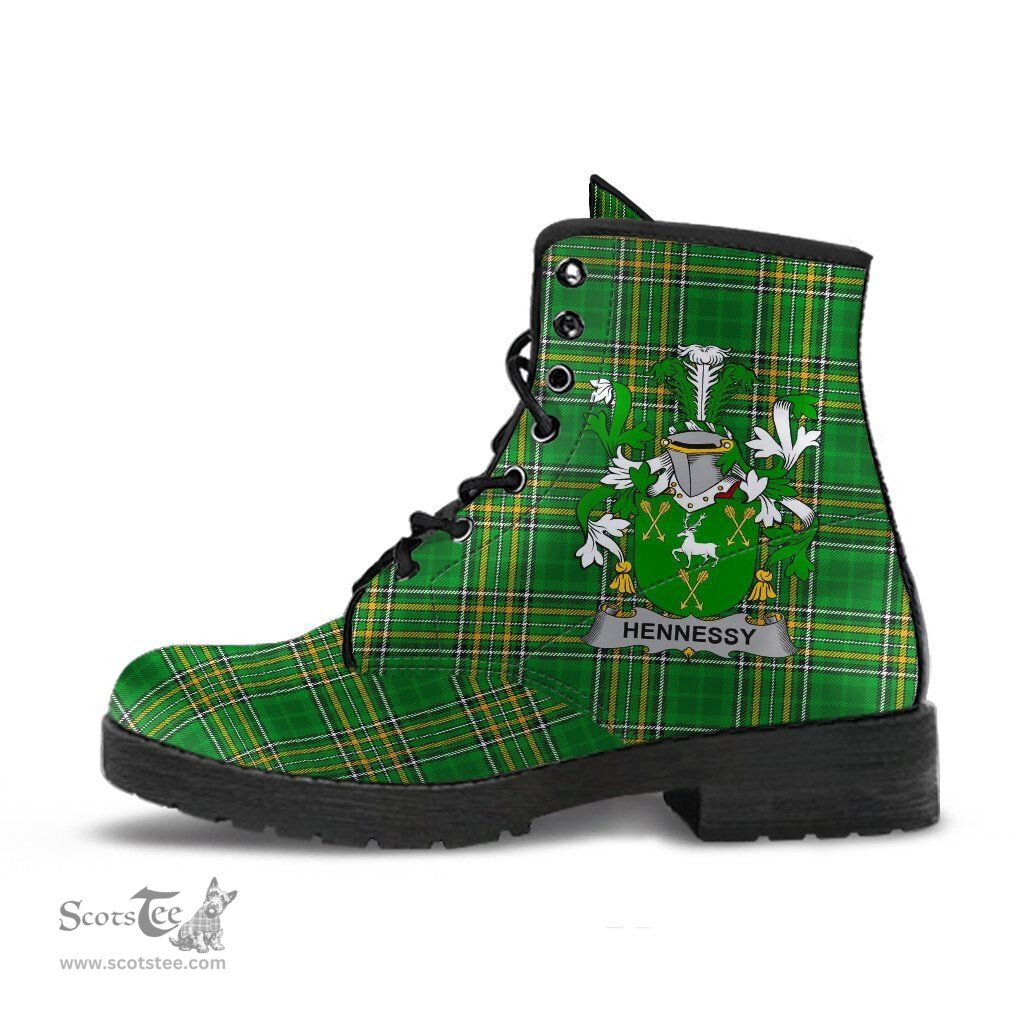 Hennessy or O'Hennessy Coat of Arms Family Crest Ireland Leather Boots Irish National Tartan Irish County Boots