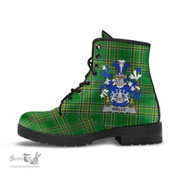 Kelly or O'Kelly Coat of Arms Family Crest Ireland Leather Boots Irish National Tartan Irish County Boots