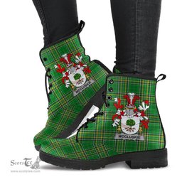 McCluskie or McCloskie Coat of Arms Family Crest Ireland Leather Boots Irish National Tartan Irish County Boots