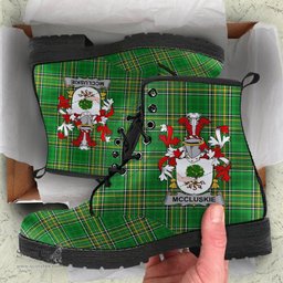 McCluskie or McCloskie Coat of Arms Family Crest Ireland Leather Boots Irish National Tartan Irish County Boots