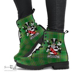 Hadsor Coat of Arms Family Crest Ireland Leather Boots Irish National Tartan Irish County Boots