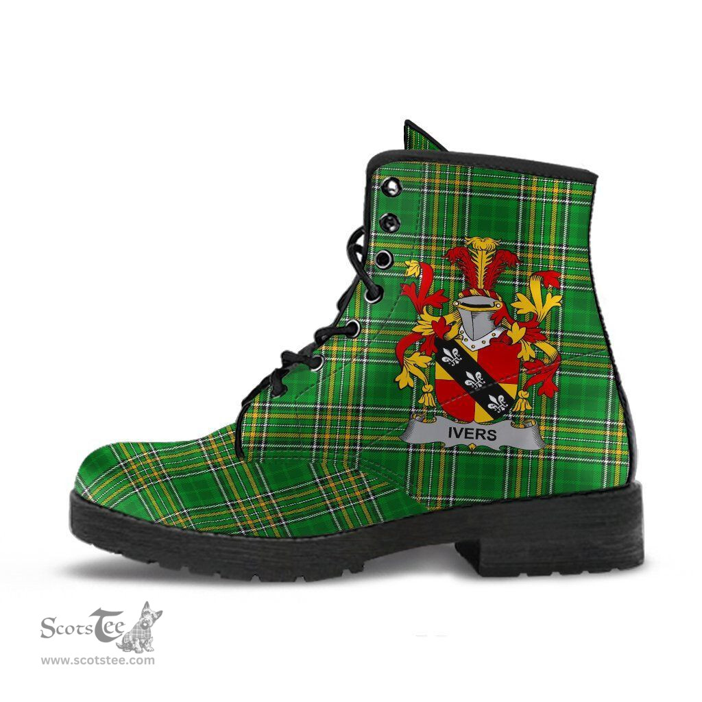 Ivers Coat of Arms Family Crest Ireland Leather Boots Irish National Tartan Irish County Boots