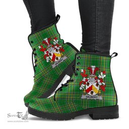 Gilbert Coat of Arms Family Crest Ireland Leather Boots Irish National Tartan Irish County Boots