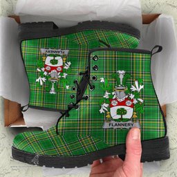 Flannery or O'Flannery Coat of Arms Family Crest Ireland Leather Boots Irish National Tartan Irish County Boots