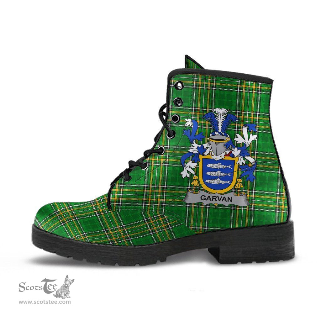 Garvan or O'Garvan Coat of Arms Family Crest Ireland Leather Boots Irish National Tartan Irish County Boots