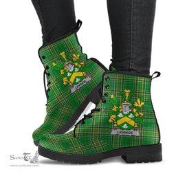 Levinge or Levens Coat of Arms Family Crest Ireland Leather Boots Irish National Tartan Irish County Boots