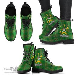 Levinge or Levens Coat of Arms Family Crest Ireland Leather Boots Irish National Tartan Irish County Boots