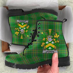 Levinge or Levens Coat of Arms Family Crest Ireland Leather Boots Irish National Tartan Irish County Boots