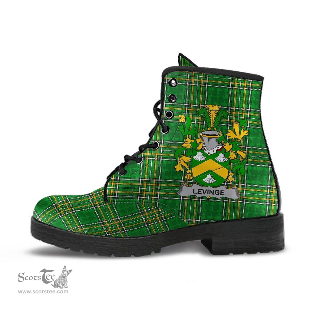Levinge or Levens Coat of Arms Family Crest Ireland Leather Boots Irish National Tartan Irish County Boots