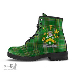 Levinge or Levens Coat of Arms Family Crest Ireland Leather Boots Irish National Tartan Irish County Boots