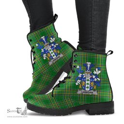 Lanigan or O'Lenigan Coat of Arms Family Crest Ireland Leather Boots Irish National Tartan Irish County Boots