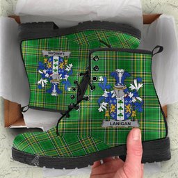 Lanigan or O'Lenigan Coat of Arms Family Crest Ireland Leather Boots Irish National Tartan Irish County Boots