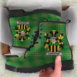 Langford Coat of Arms Family Crest Ireland Leather Boots Irish National Tartan Irish County Boots