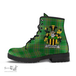 Langford Coat of Arms Family Crest Ireland Leather Boots Irish National Tartan Irish County Boots