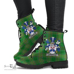 Lonergan or O'Lonergan Coat of Arms Family Crest Ireland Leather Boots Irish National Tartan Irish County Boots