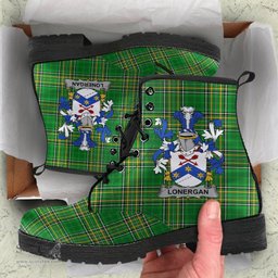 Lonergan or O'Lonergan Coat of Arms Family Crest Ireland Leather Boots Irish National Tartan Irish County Boots
