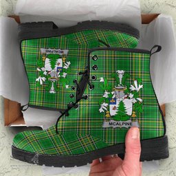 McAlpine or MacAlpin Coat of Arms Family Crest Ireland Leather Boots Irish National Tartan Irish County Boots