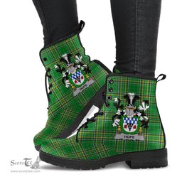 Hope Coat of Arms Family Crest Ireland Leather Boots Irish National Tartan Irish County Boots