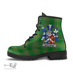Holligan or O'Halligan Coat of Arms Family Crest Ireland Leather Boots Irish National Tartan Irish County Boots