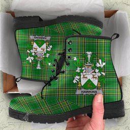 Hawkins or Haughan Coat of Arms Family Crest Ireland Leather Boots Irish National Tartan Irish County Boots