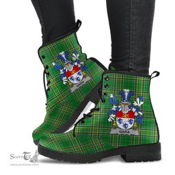 Gara or O'Gara Coat of Arms Family Crest Ireland Leather Boots Irish National Tartan Irish County Boots