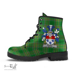 Gara or O'Gara Coat of Arms Family Crest Ireland Leather Boots Irish National Tartan Irish County Boots