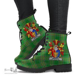 Graves or Greaves Coat of Arms Family Crest Ireland Leather Boots Irish National Tartan Irish County Boots