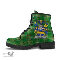 Lester or McAlester Coat of Arms Family Crest Ireland Leather Boots Irish National Tartan Irish County Boots