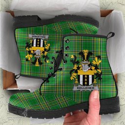 Kelleher or O'Kelleher Coat of Arms Family Crest Ireland Leather Boots Irish National Tartan Irish County Boots