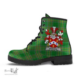 Hughes Coat of Arms Family Crest Ireland Leather Boots Irish National Tartan Irish County Boots