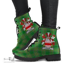 Lucas or Luke Coat of Arms Family Crest Ireland Leather Boots Irish National Tartan Irish County Boots