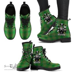 Forstall Coat of Arms Family Crest Ireland Leather Boots Irish National Tartan Irish County Boots