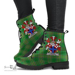 Larkin or O'Larkin Coat of Arms Family Crest Ireland Leather Boots Irish National Tartan Irish County Boots