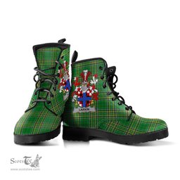 Larkin or O'Larkin Coat of Arms Family Crest Ireland Leather Boots Irish National Tartan Irish County Boots