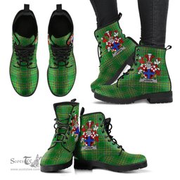 Larkin or O'Larkin Coat of Arms Family Crest Ireland Leather Boots Irish National Tartan Irish County Boots
