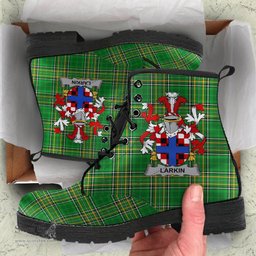 Larkin or O'Larkin Coat of Arms Family Crest Ireland Leather Boots Irish National Tartan Irish County Boots