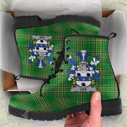 Lea or McLea Coat of Arms Family Crest Ireland Leather Boots Irish National Tartan Irish County Boots