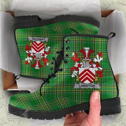 Langton Coat of Arms Family Crest Ireland Leather Boots Irish National Tartan Irish County Boots