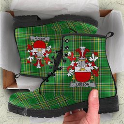 Leeson Coat of Arms Family Crest Ireland Leather Boots Irish National Tartan Irish County Boots