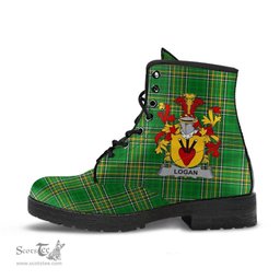 Logan Coat of Arms Family Crest Ireland Leather Boots Irish National Tartan Irish County Boots