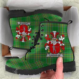 Loughlin or O'Loughlin Coat of Arms Family Crest Ireland Leather Boots Irish National Tartan Irish County Boots