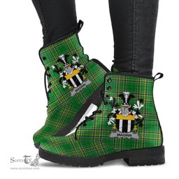 Maginn or Ginn Coat of Arms Family Crest Ireland Leather Boots Irish National Tartan Irish County Boots