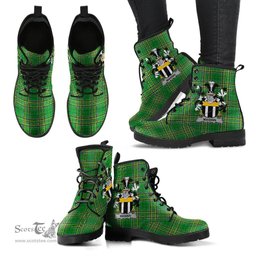 Maginn or Ginn Coat of Arms Family Crest Ireland Leather Boots Irish National Tartan Irish County Boots