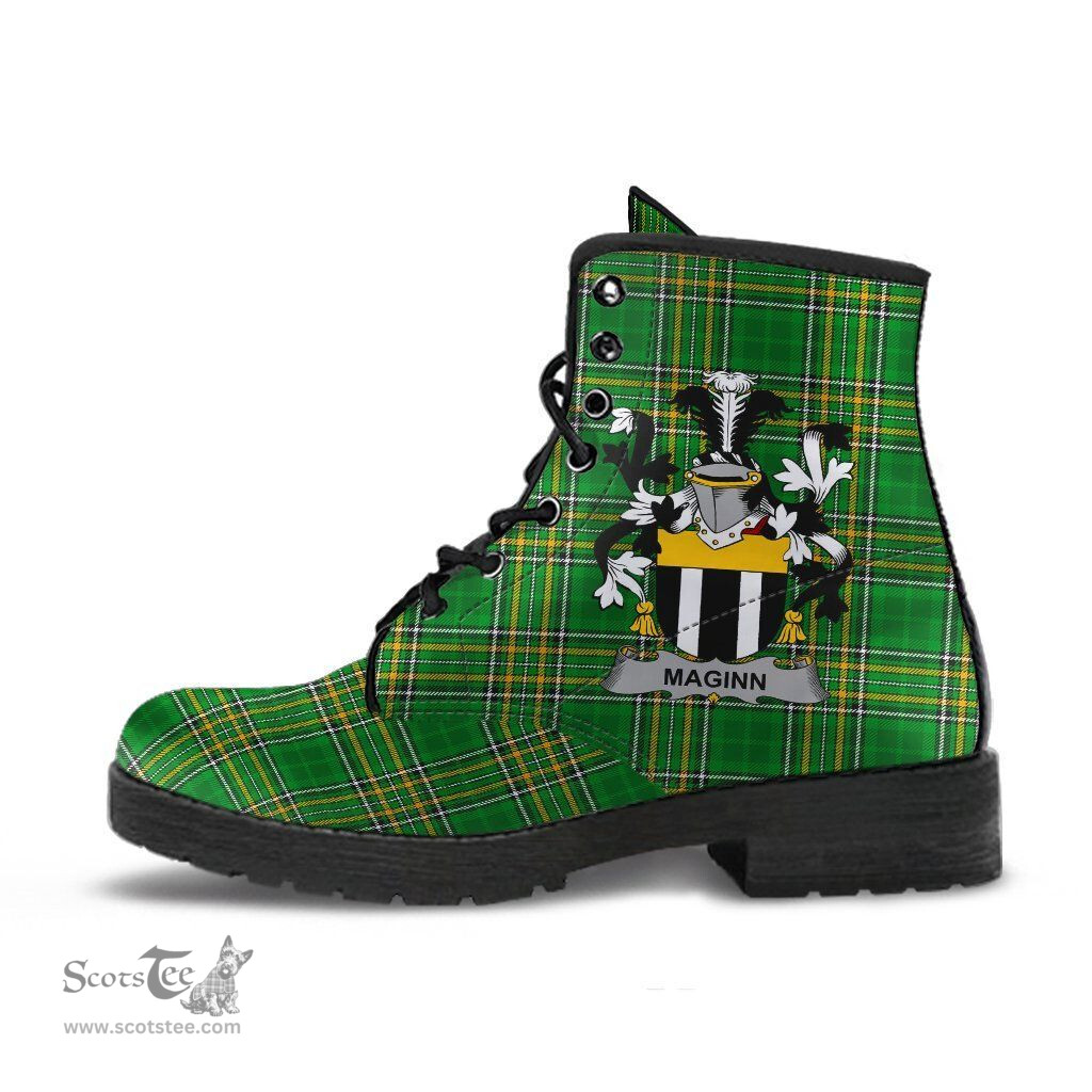 Maginn or Ginn Coat of Arms Family Crest Ireland Leather Boots Irish National Tartan Irish County Boots